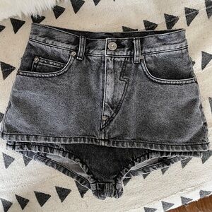 Rare! Black stonewashed pushBUTTON jean micro skort